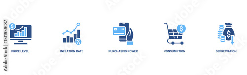 Inflation banner web icon vector illustration concept with icon of the price level, inflation rate, purchasing power, consumption, and depreciation 