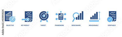 OKR banner web icon vector illustration concept for objectives and key results with icon of objective, key results, target, framework, benchmark, measurable, and verifiable 