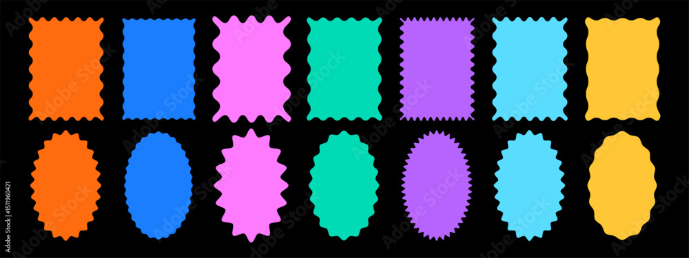 Set of abstract shape with corrugated wavy edge vector elements