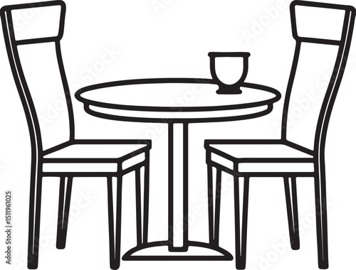dining table and chairs line art, black outline, vector and illustration, coloring book page line art drawing