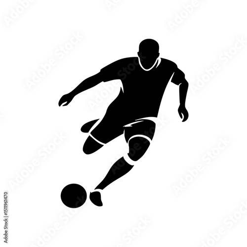 Black silhouette vector of a football player in action with a dynamic pose, m...