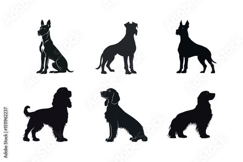 Six dog breed silhouettes great dane cocker spaniel