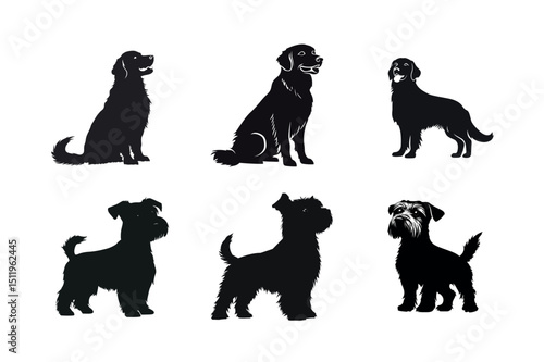 Six dog silhouettes golden retriever miniature schnauzer