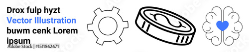 Gear for operations, coin for finance, brain with heart for intellect and emotions. Ideal for business strategy, teamwork, finance planning, innovation, decision-making, intelligence simple landing
