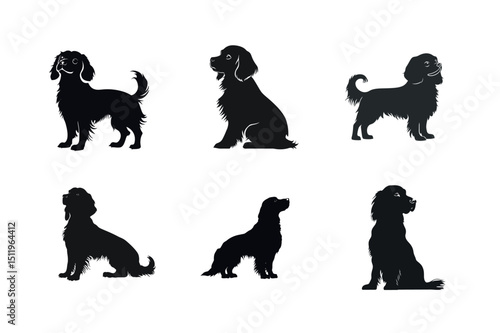 Six silhouettes of cavalier king charles spaniels