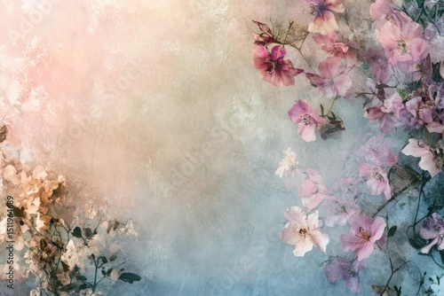Pastel pink and white flowers on textured background