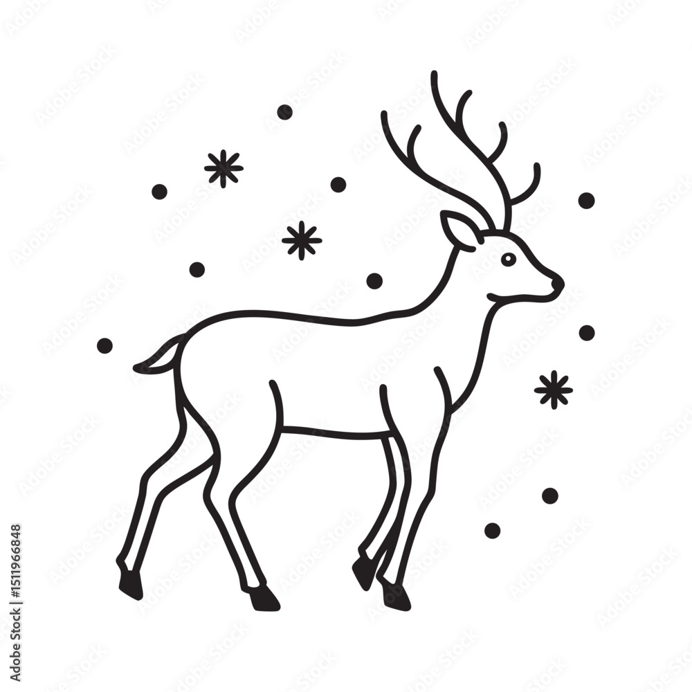 Fototapeta premium Reindeer Walking Through Falling Snowflakes