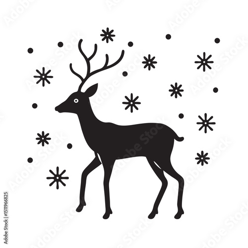 Reindeer Marching In Snowy Winter Scene