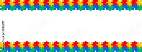Vibrant Autism Awareness Puzzle Borders Colorful Jigsaw Pieces Forming Horizontal Frames, Symbolizing Neurodiversity, Acceptance, and World Autism Day.