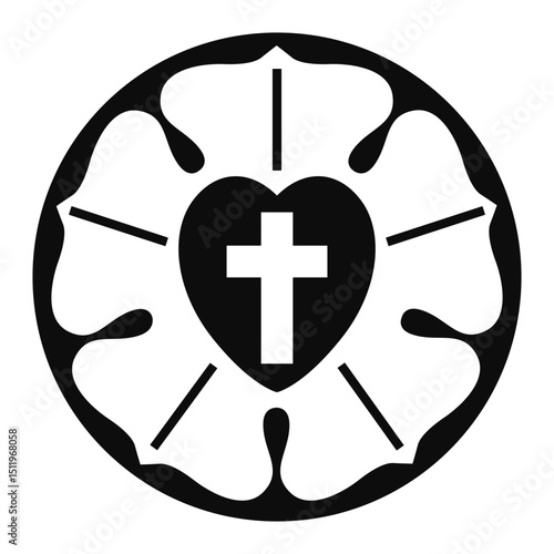 Luther rose symbol - Christian flat style vector icon isolated
