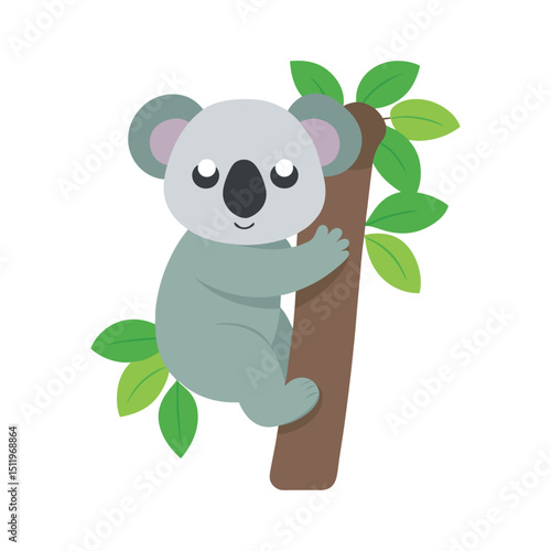 Sleepy Koala Clinging To Tree Trunk
