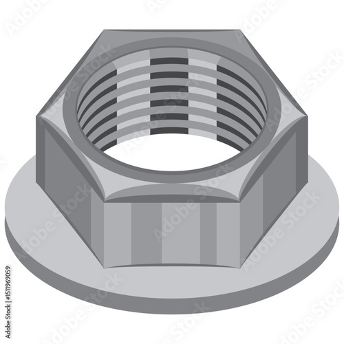 flanged nut vector drawing illustration. 