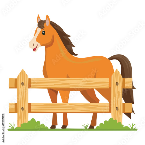 Horse Looking Over Wooden Farm Fence