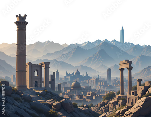 Modern and ancient contrast vector of Afghanistan cityscape and ruins.