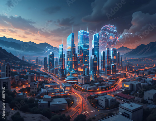 Futuristic vector concept of Afghanistan showing digital city transformation.