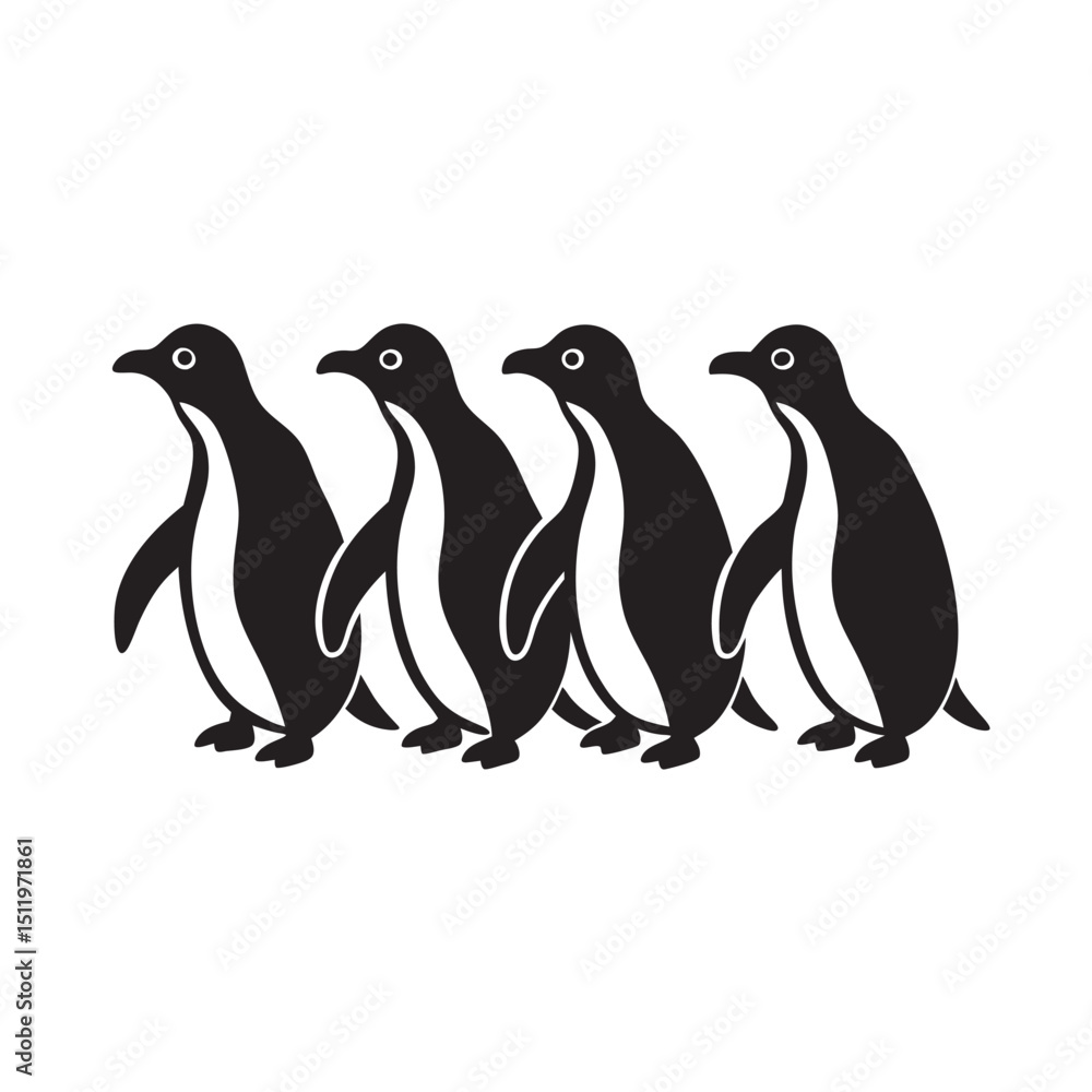 Naklejka premium Group Of Penguins Standing Together Silhouette