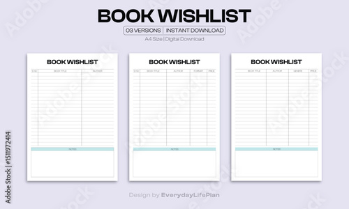 Book Wishlist Printable Template for Readers