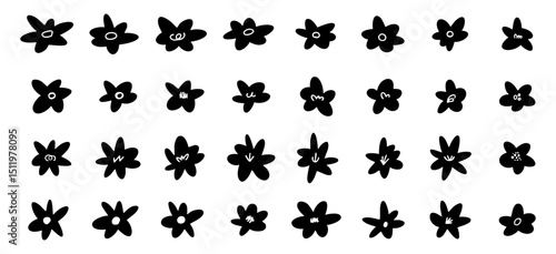 手書きの花のイラストセット　ベクター黒