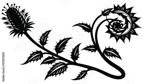 Black and white stylized floral illustration