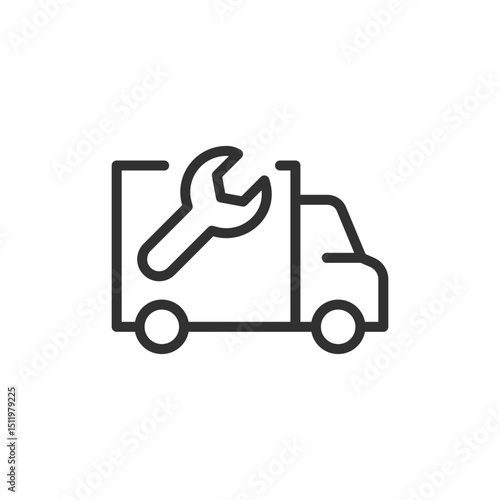 Truck repair linear icon. Depicts service, maintenance, transport repair, or roadside assistance. Editable stroke.