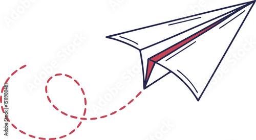 Origami paper airplane with dotted line travel symbol illustration