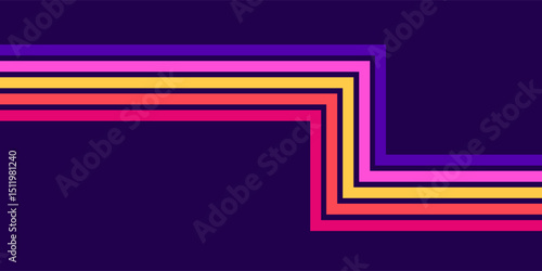 retrofuturism poster design in trend retro line style and neon colors on black dark background. modern art wall poster retro vintage 70s style stripes background template lines shapes vector design