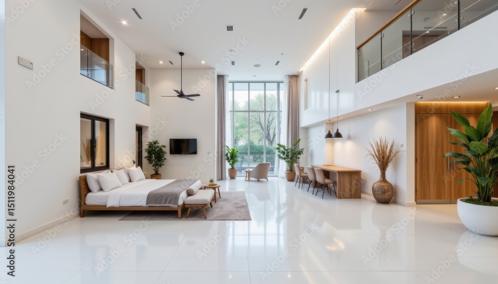 Fototapeta premium Spacious Modern Interior Design Featuring Natural Light and Elegant Furniture in a Minimalist Style