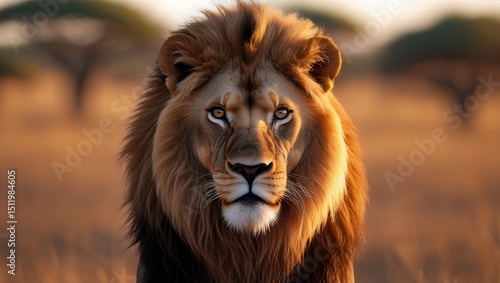Majestic lion portrait in a natural habitat.