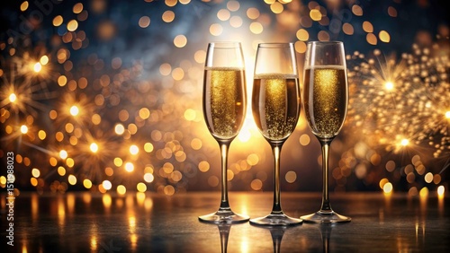 Festive Champagne Cheers with Sparkling Bokeh Background for Celebrations, Invitations, and Night Views