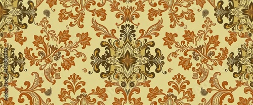 Intricate paisley & floral damask pattern in muted western tones, ideal for vintage luxury backgrounds,  floral, paisley