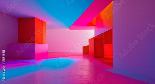 Abstract Architectural Space with Vibrant Gradient Lighting and Geometric Forms.