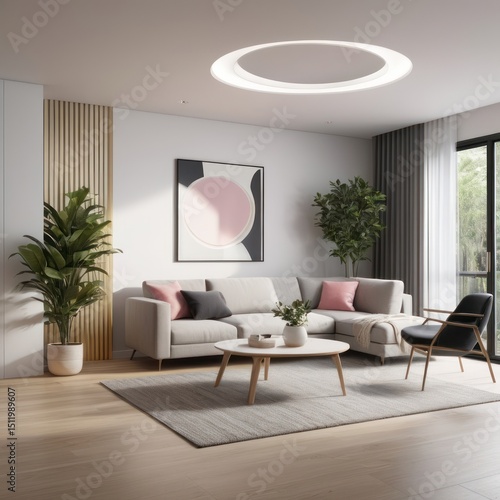 Modern living room, light and airy