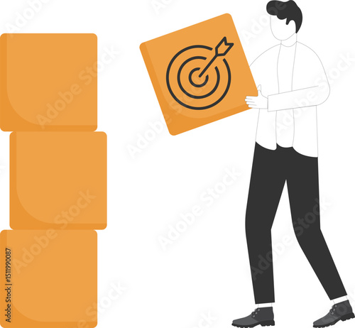 Businessman holding wooden cube with target