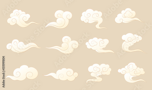 A collection of Chinese style cloud pattern illustration elements