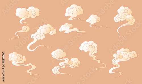 Collection of moire illustration elements in Chinese style