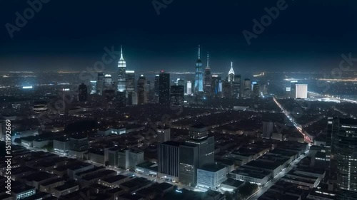 Wallpaper Mural Aerial view of a cityscape at night with illuminated skyscrapers and buildings , the dark sky above, and a sense of urban density Torontodigital.ca