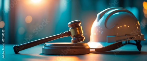 Occupational Safety and Health Law. Gavel and Hard Hat Representing Legal Compliance.