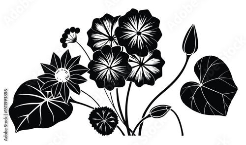 Black and white floral bouquet illustration