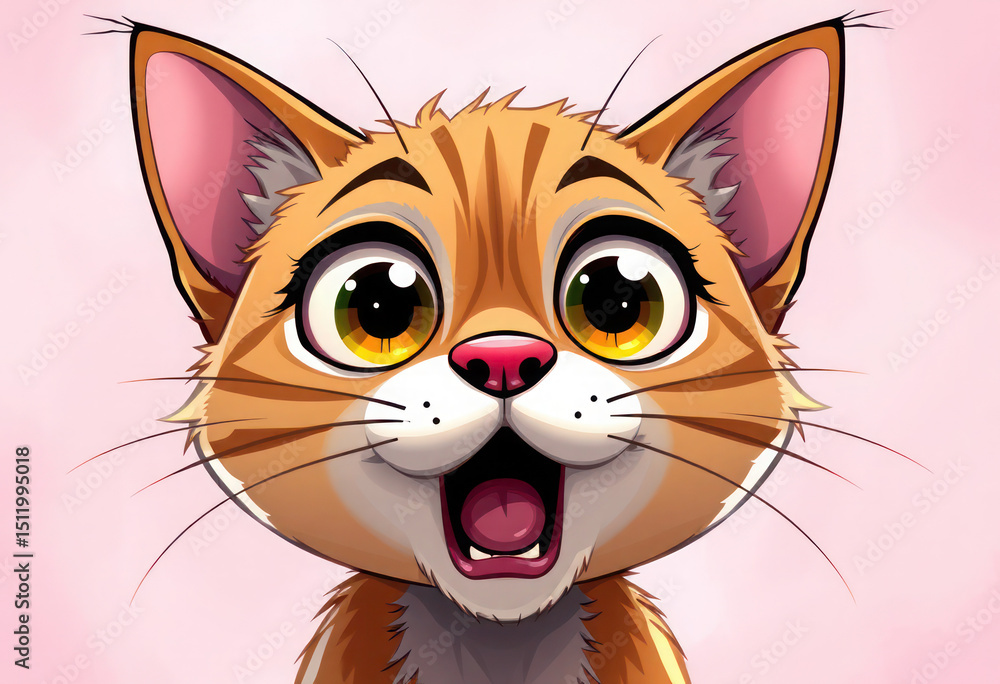 Fototapeta premium Adorable Orange Kitten, Cute Pet, Happy Cat Illustration