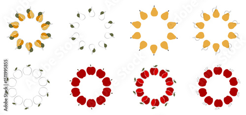 Fruit wreaths. Apples and pears in a flat arrangement. Vector Illustration Decorative elements for design of invitations, banners, labels and labels.