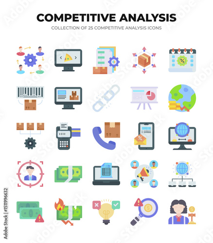 Competitive Analysis Icons. A Visual Guide to Market Research and Business Strategy