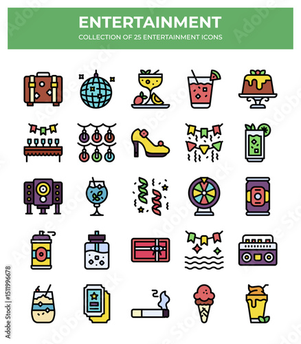 Collection of 25 Entertainment Icons. Party. Celebration. and Fun