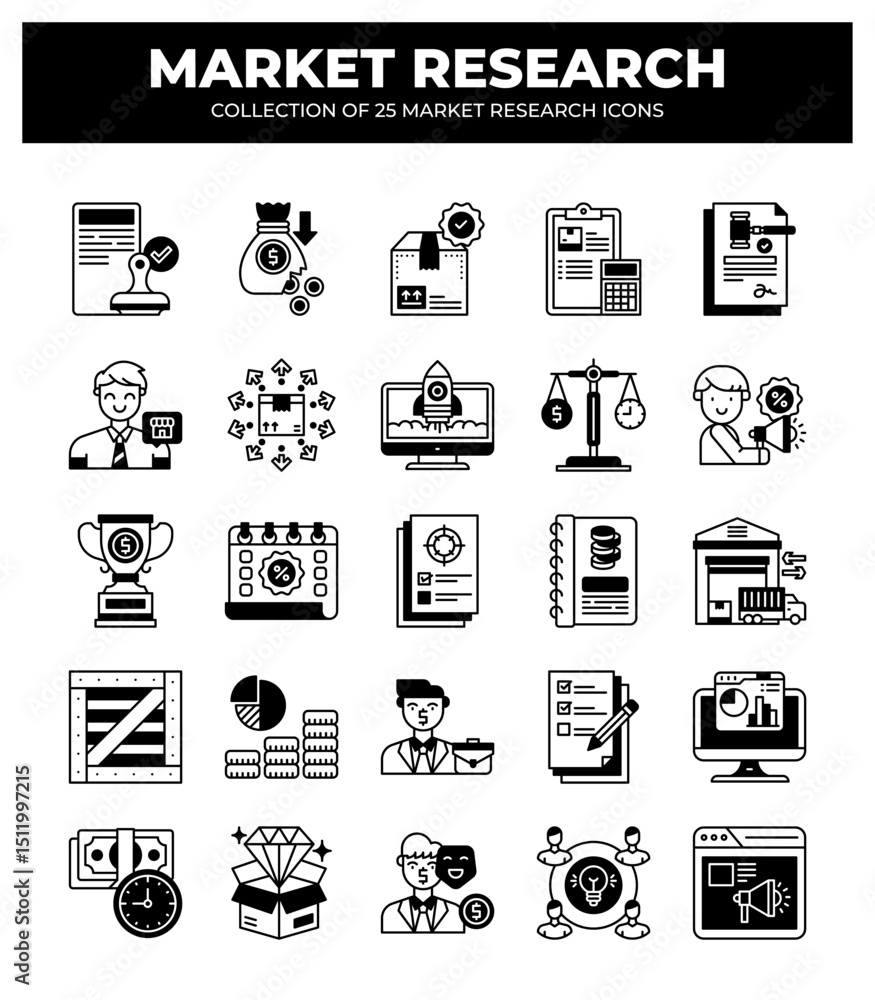 Collection of Market Research Icons: 25 Essential Business Research Symbols Collection of Market Research Icons: 25 Essential Business Research Symbols