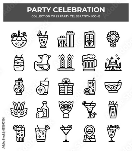 Party Celebration Icon Set. 25 Unique Drink and Party Icons