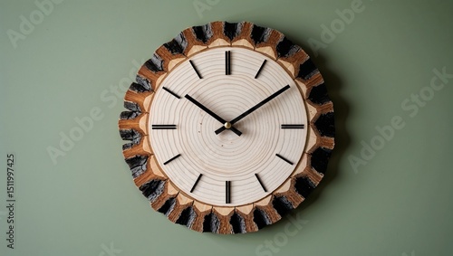 Natural Wood Wall Clock with Bark Frame