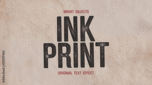 Vintage Ink Print Text Effect on Aged Paper Texture Background Design