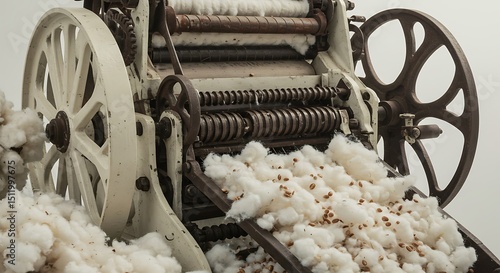Antique cotton gin machine with cotton