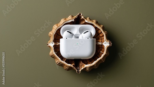 Wireless Earbuds Inside Natural Wooden Shell