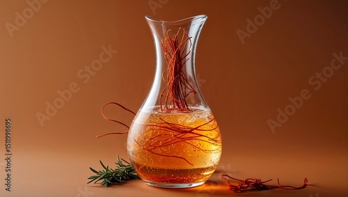 Iced Herbal Drink in Glass Jug with Rosemary and Saffron