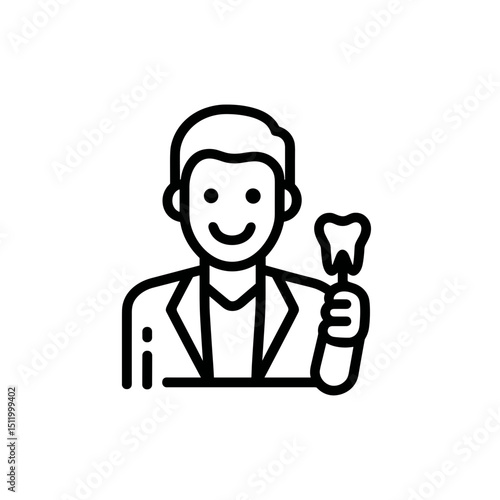 Dentist holding a tooth model in minimalist line art style  